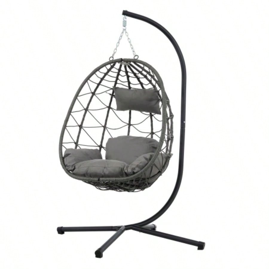 Chair with Stand Indoor Outdoor Swing Chair Patio Wicker Hanging Chair Hanging Basket Chair with Stand Bedroom Living Room Balcony