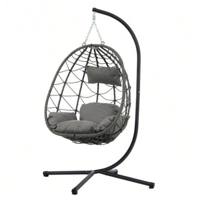 Chair with Stand Indoor Outdoor Swing Chair Patio Wicker Hanging Chair Hanging Basket Chair with Stand Bedroom Living Room Balcony