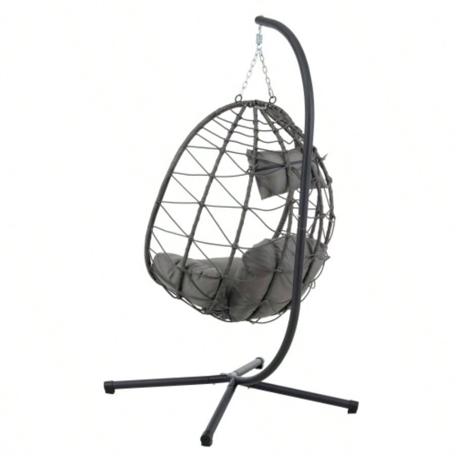 Chair with Stand Indoor Outdoor Swing Chair Patio Wicker Hanging Chair Hanging Basket Chair with Stand Bedroom Living Room Balcony