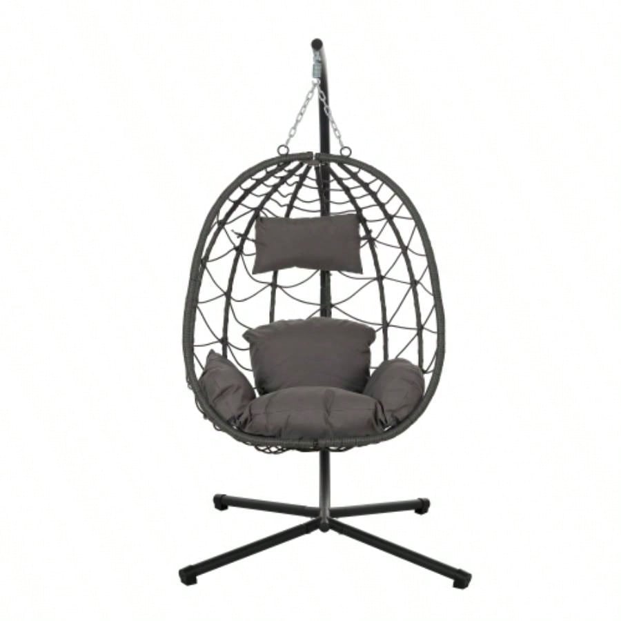 Chair with Stand Indoor Outdoor Swing Chair Patio Wicker Hanging Chair Hanging Basket Chair with Stand Bedroom Living Room Balcony