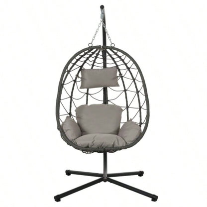 Chair with Stand Indoor Outdoor Swing Chair Patio Wicker Hanging Chair Hanging Basket Chair with Stand Bedroom Living Room Balcony