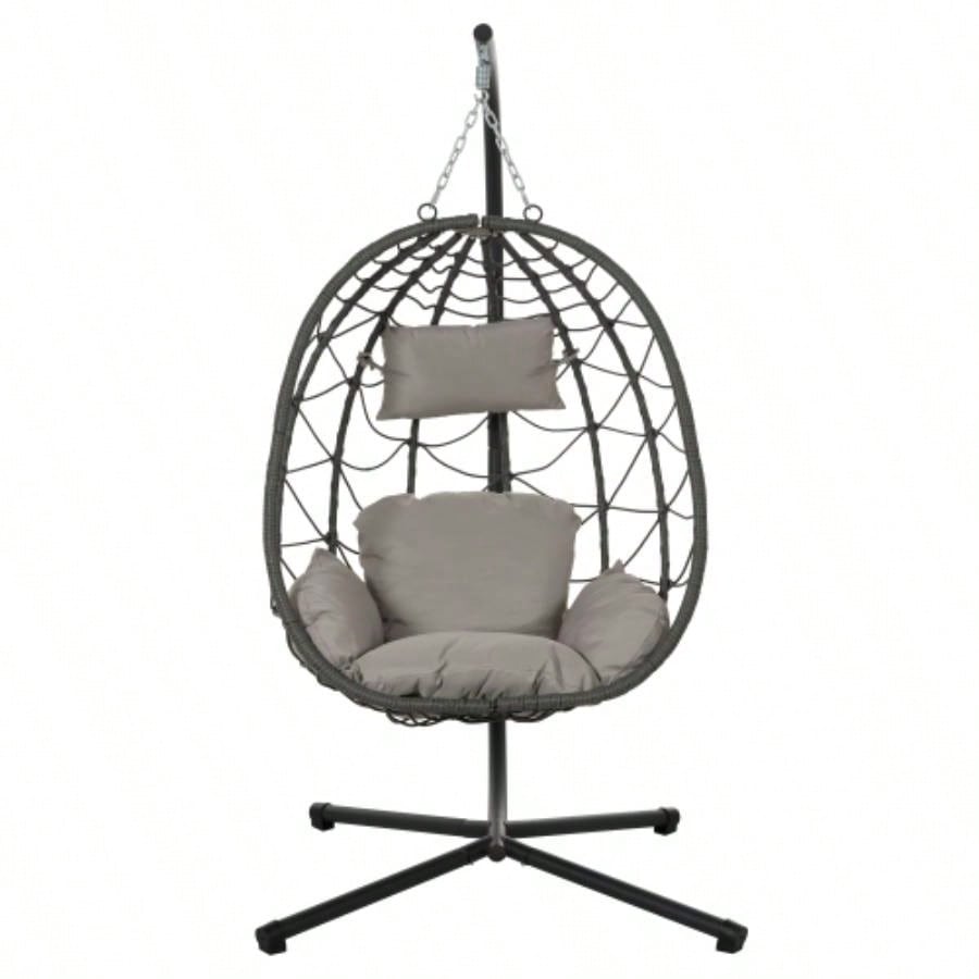 Chair with Stand Indoor Outdoor Swing Chair Patio Wicker Hanging Chair Hanging Basket Chair with Stand Bedroom Living Room Balcony