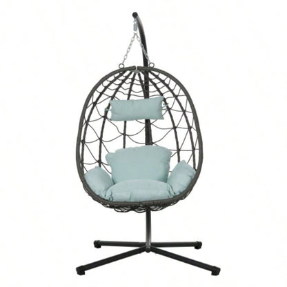 Chair with Stand Indoor Outdoor Swing Chair Patio Wicker Hanging Chair Hanging Basket Chair with Stand Bedroom Living Room Balcony