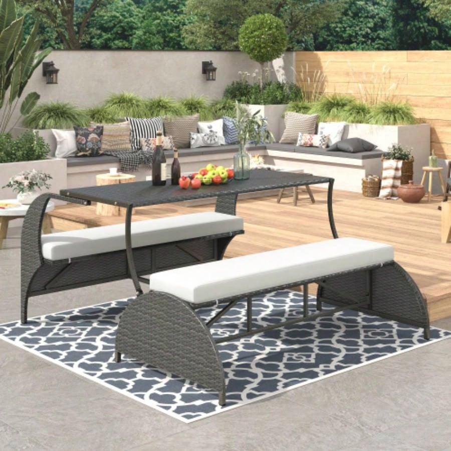 USTYLE 2 - in - 1 Convertible Picnic Upholstered Table, 57.1 Outdoor Loveseat, Portable Picnic Table Couch, Convertible To 4 Seats1 Table, Garden, Lawn, Backyard, Porch, Patio