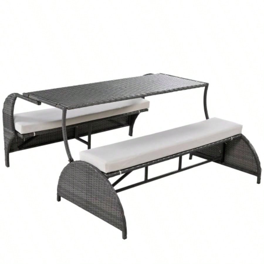 USTYLE 2 - in - 1 Convertible Picnic Upholstered Table, 57.1 Outdoor Loveseat, Portable Picnic Table Couch, Convertible To 4 Seats1 Table, Garden, Lawn, Backyard, Porch, Patio