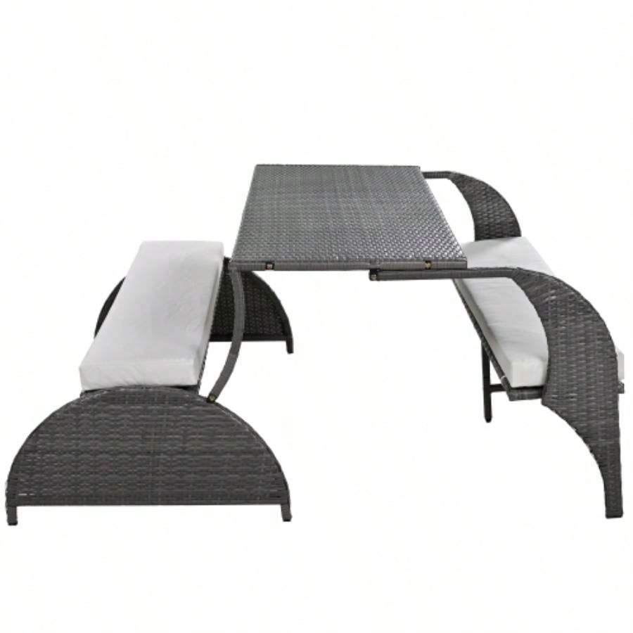 USTYLE 2 - in - 1 Convertible Picnic Upholstered Table, 57.1 Outdoor Loveseat, Portable Picnic Table Couch, Convertible To 4 Seats1 Table, Garden, Lawn, Backyard, Porch, Patio