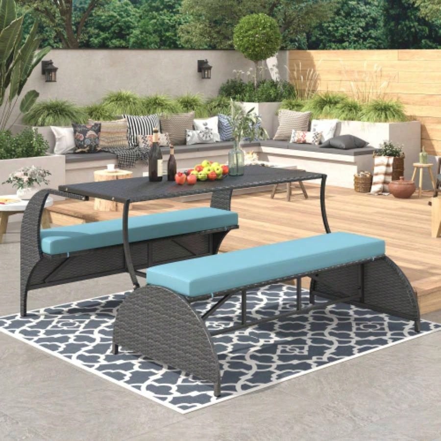 USTYLE 2 - in - 1 Convertible Picnic Upholstered Table, 57.1 Outdoor Loveseat, Portable Picnic Table Couch, Convertible To 4 Seats1 Table, Garden, Lawn, Backyard, Porch, Patio