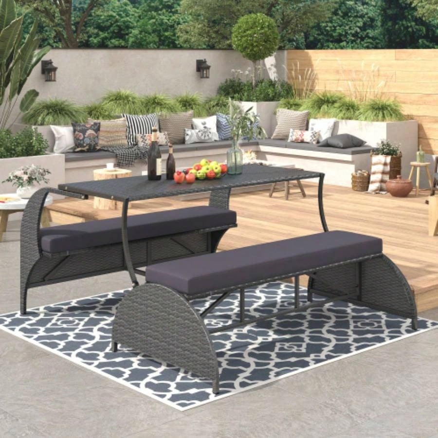 USTYLE 2 - in - 1 Convertible Picnic Upholstered Table, 57.1 Outdoor Loveseat, Portable Picnic Table Couch, Convertible To 4 Seats1 Table, Garden, Lawn, Backyard, Porch, Patio