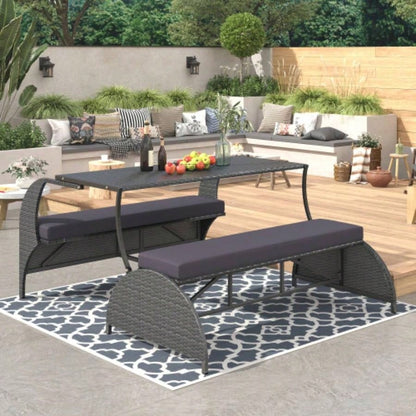 USTYLE 2 - in - 1 Convertible Picnic Upholstered Table, 57.1 Outdoor Loveseat, Portable Picnic Table Couch, Convertible To 4 Seats1 Table, Garden, Lawn, Backyard, Porch, Patio