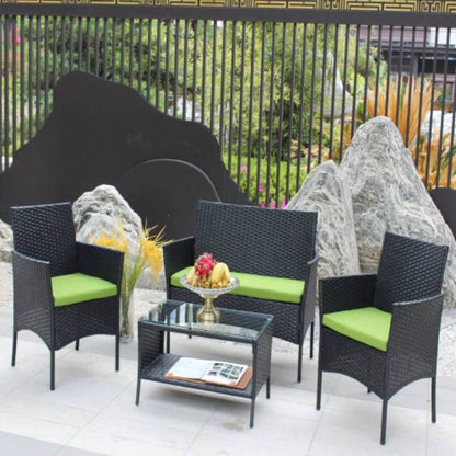 4 PC Rattan Patio Furniture Set Outdoor Patio Cushioned Wicker Sofa green Cushion