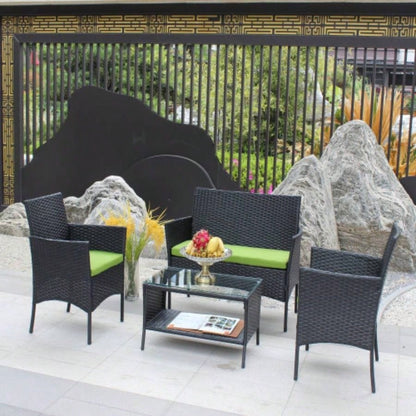 4 PC Rattan Patio Furniture Set Outdoor Patio Cushioned Wicker Sofa green Cushion