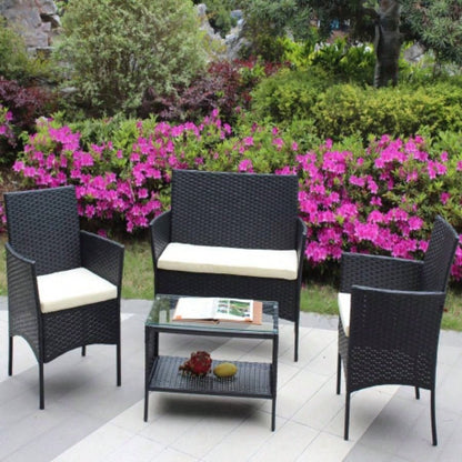 4 PC Rattan Patio Furniture Set Outdoor Patio Cushioned Wicker Sofa green Cushion