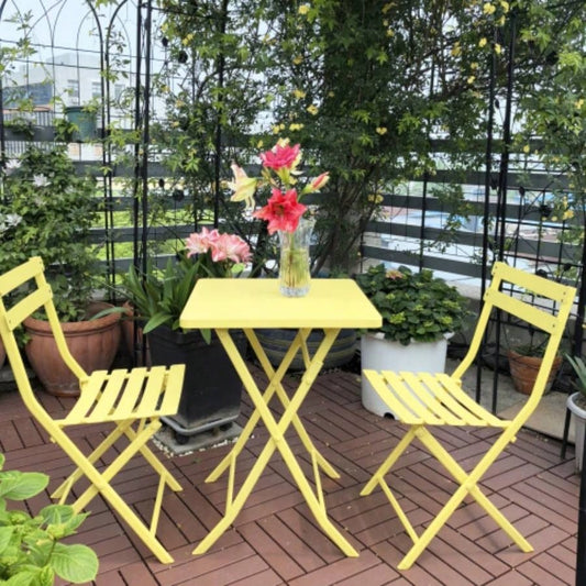 3 Piece Patio Bistro Set of Foldable Square Table and Chairs, Yellow