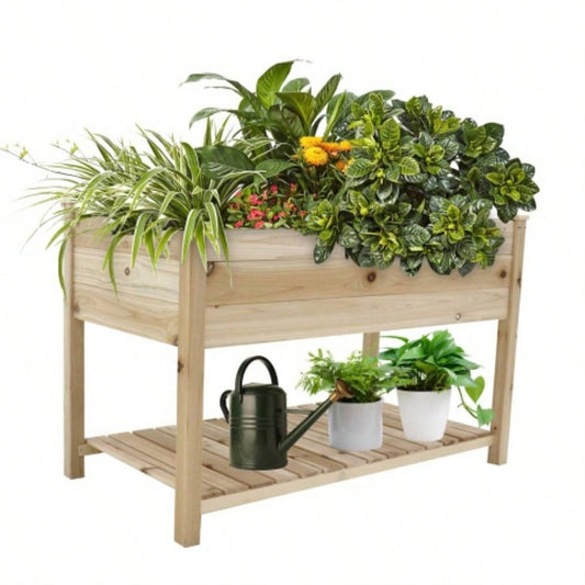 Raised Garden Bed Planter Box with Storage Shelf Wooden Elevated Vegetable Growing Bed Flower/Herb/Backyard/Patio/Balcony 48.5x30x24.4incolourless