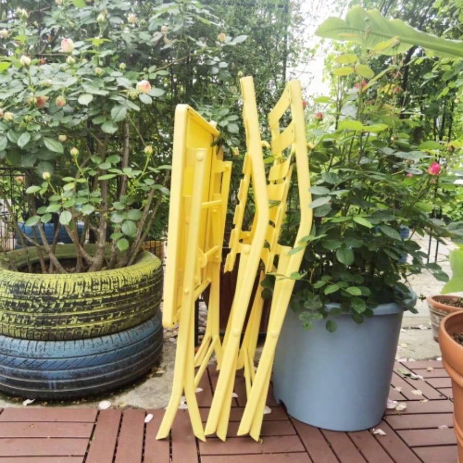 3 Piece Patio Bistro Set of Foldable Square Table and Chairs, Yellow