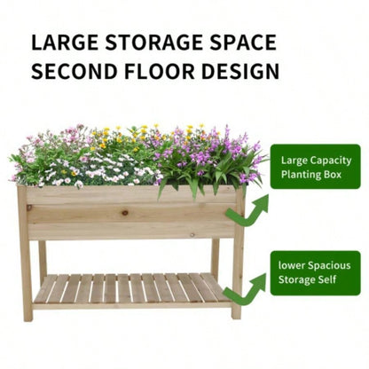 Raised Garden Bed Planter Box with Storage Shelf Wooden Elevated Vegetable Growing Bed Flower/Herb/Backyard/Patio/Balcony 48.5x30x24.4incolourless