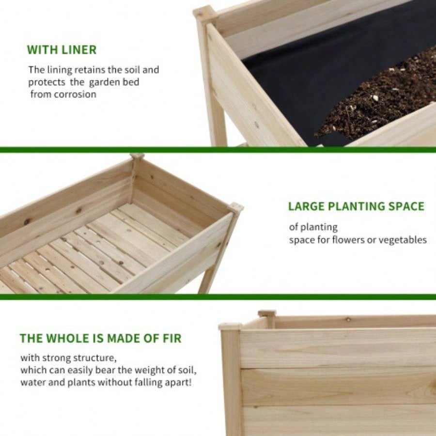 Raised Garden Bed Planter Box with Storage Shelf Wooden Elevated Vegetable Growing Bed Flower/Herb/Backyard/Patio/Balcony 48.5x30x24.4incolourless