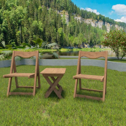 HIPS Material Outdoor Bistro Set Foldable Small Table and Chair Set with 2 Chairs and Rectangular Table, Teak