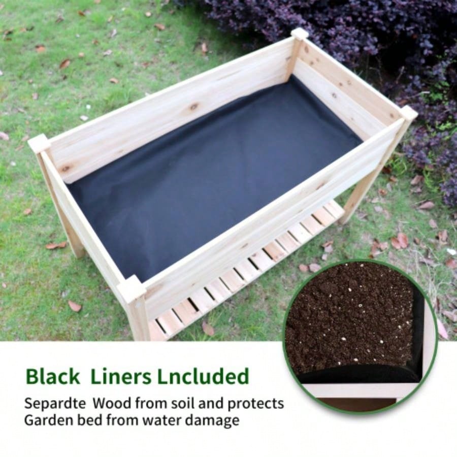 Raised Garden Bed Planter Box with Storage Shelf Wooden Elevated Vegetable Growing Bed Flower/Herb/Backyard/Patio/Balcony 48.5x30x24.4incolourless