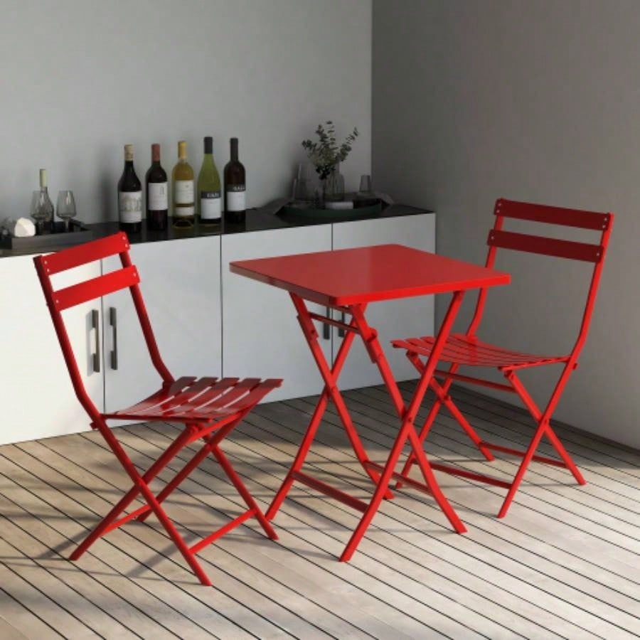 3 Piece Patio Bistro Set of Foldable Square Table and Chairs, Yellow