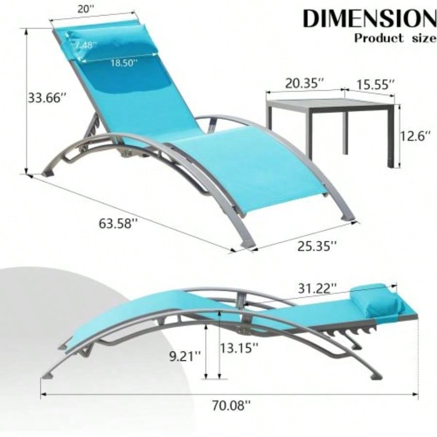 Pool Lounge Chairs Set of 3 - Lake Blue 2 Lounge Chairs+1 Table