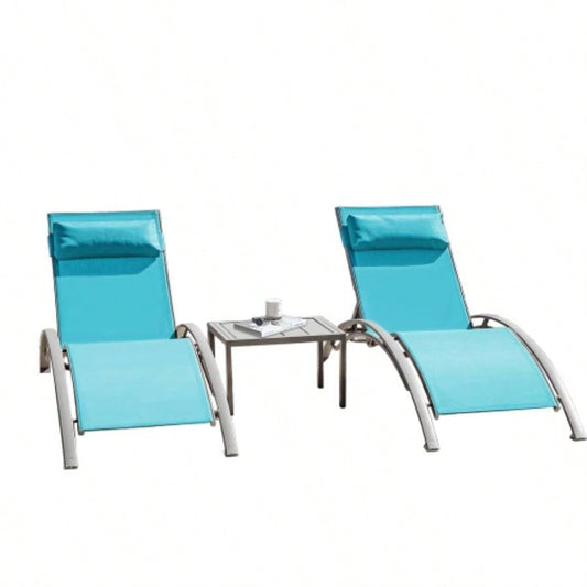 Pool Lounge Chairs Set of 3 - Lake Blue 2 Lounge Chairs+1 Table