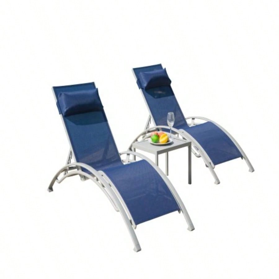 Pool Lounge Chairs Set of 3 - Lake Blue 2 Lounge Chairs+1 Table