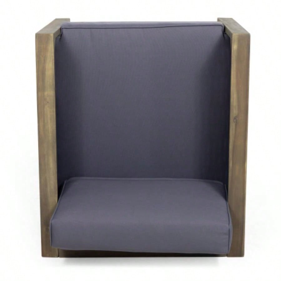 Outdoor Acacia Wood Club Chair with Wicker Accents, Gray+ Mixed Gray+ Brown, 30.25Dx 27.5x 23.75H