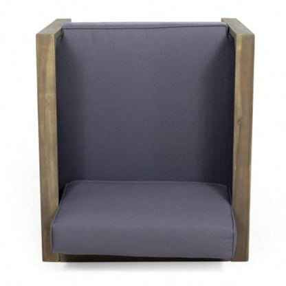 Outdoor Acacia Wood Club Chair with Wicker Accents, Gray+ Mixed Gray+ Brown, 30.25Dx 27.5x 23.75H