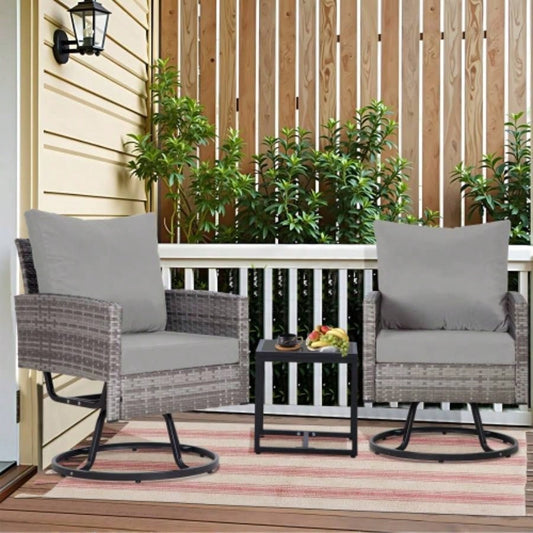 3 - Piece Wicker Patio Furniture Set Rattan Swivel Chairs with Coffee Table, Outdoor Seating Porch, Balcony, Garden Wicker/ Cushions