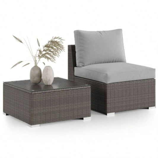 2 Pieces Patio Furniture Sets with Coffee Table PE rattan Resistance -