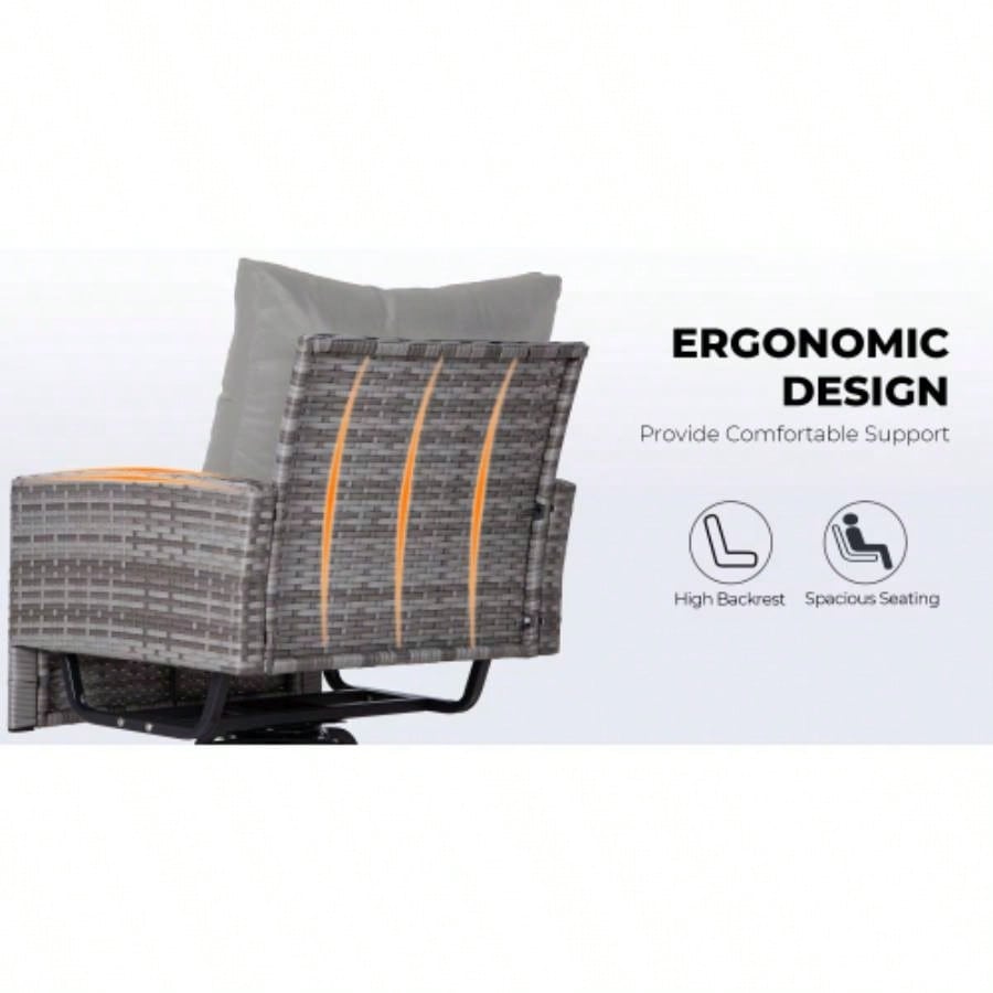 3 - Piece Wicker Patio Furniture Set Rattan Swivel Chairs with Coffee Table, Outdoor Seating Porch, Balcony, Garden Wicker/ Cushions