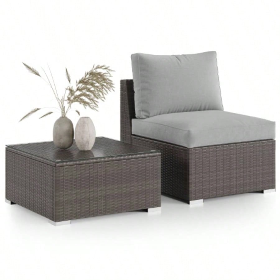 2 Pieces Patio Furniture Sets with Coffee Table PE rattan Resistance -