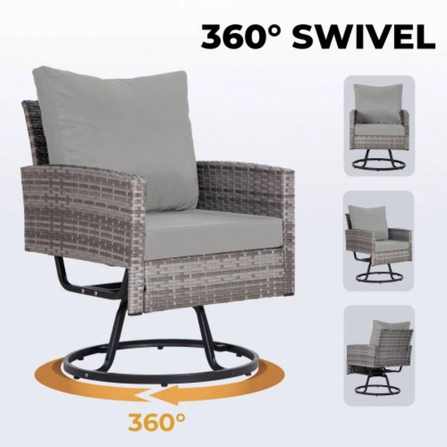 3 - Piece Wicker Patio Furniture Set Rattan Swivel Chairs with Coffee Table, Outdoor Seating Porch, Balcony, Garden Wicker/ Cushions