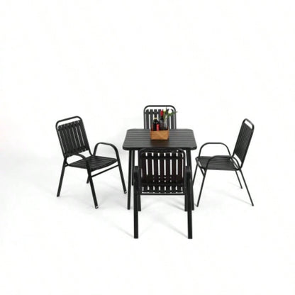 5 - Piece Plastic chair and steel table Outdoor Dining Set, plastic Chairs and Table Set Garden Patio, Black