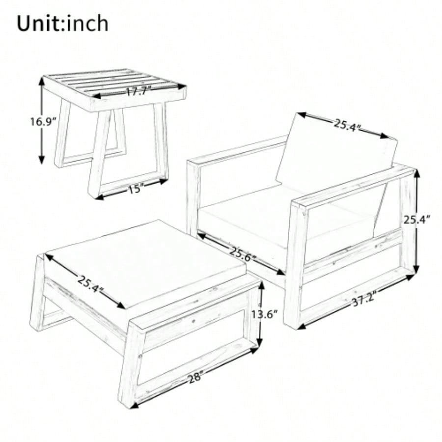 USTYLE Acacia Wood Outdoor Lounge Set - Chair and Ottoman with Removable Cushions, All - Weather Outdoor Chaise Lounge/Daybed, Patios, Balconies, and Gardens