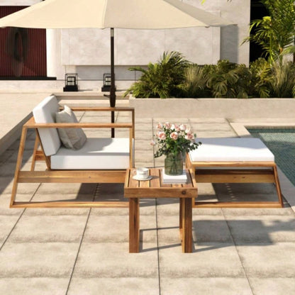 USTYLE Acacia Wood Outdoor Lounge Set - Chair and Ottoman with Removable Cushions, All - Weather Outdoor Chaise Lounge/Daybed, Patios, Balconies, and Gardens
