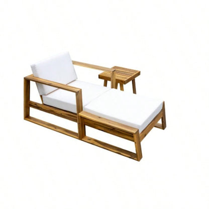 USTYLE Acacia Wood Outdoor Lounge Set - Chair and Ottoman with Removable Cushions, All - Weather Outdoor Chaise Lounge/Daybed, Patios, Balconies, and Gardens