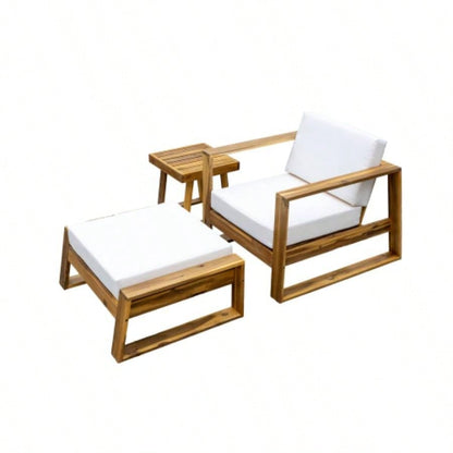 USTYLE Acacia Wood Outdoor Lounge Set - Chair and Ottoman with Removable Cushions, All - Weather Outdoor Chaise Lounge/Daybed, Patios, Balconies, and Gardens