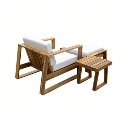 USTYLE Acacia Wood Outdoor Lounge Set - Chair and Ottoman with Removable Cushions, All - Weather Outdoor Chaise Lounge/Daybed, Patios, Balconies, and Gardens