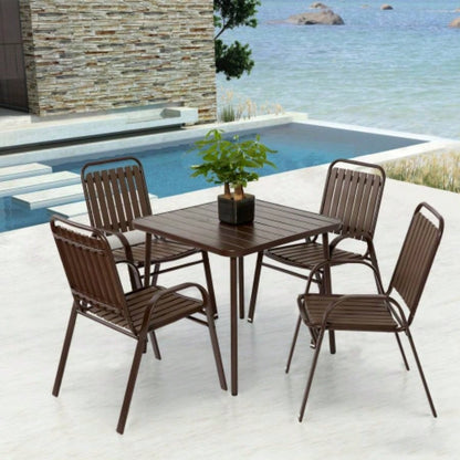 5 - Piece Plastic chair and steel table Outdoor Dining Set, plastic Chairs and Table Set Garden Patio, Black