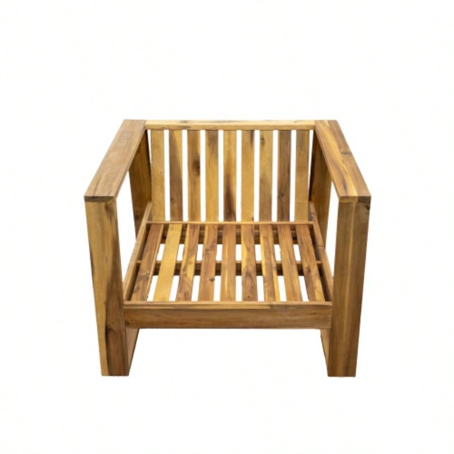 USTYLE Acacia Wood Outdoor Lounge Set - Chair and Ottoman with Removable Cushions, All - Weather Outdoor Chaise Lounge/Daybed, Patios, Balconies, and Gardens