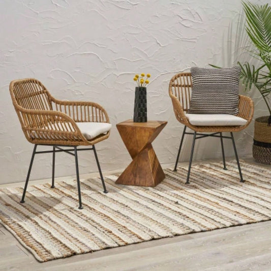 Rodney Woven Faux Rattan Chairs with Cushions Set of 2