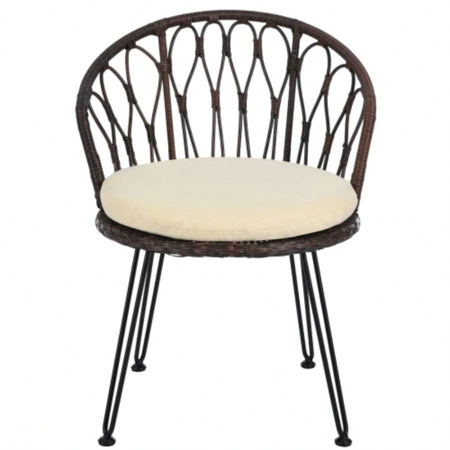 USTYLE Outdoor Leisure Set, 2 Rattan Single Chairs with A Glass Round Table, Perfectly Suited Patios, Balconies, and Courtyards