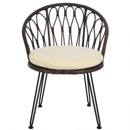 USTYLE Outdoor Leisure Set, 2 Rattan Single Chairs with A Glass Round Table, Perfectly Suited Patios, Balconies, and Courtyards