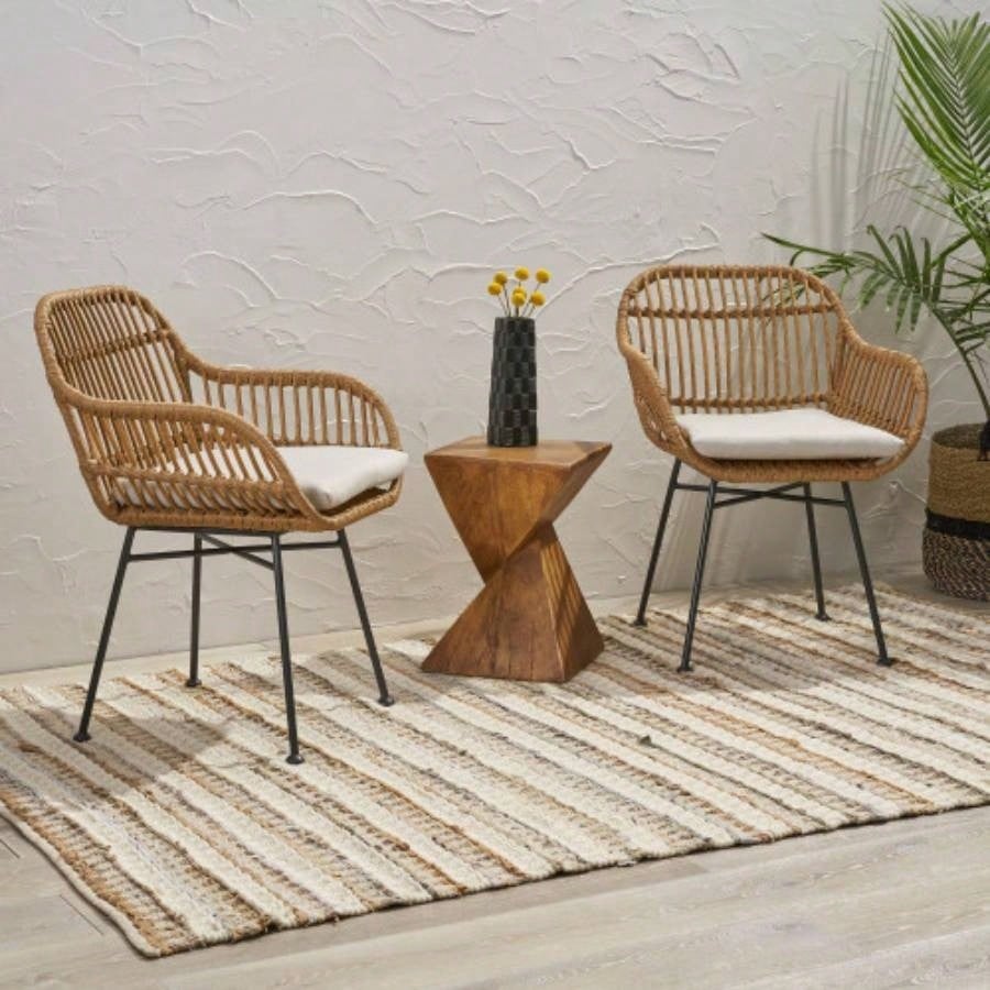 Rodney Woven Faux Rattan Chairs with Cushions Set of 2