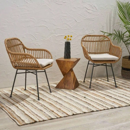 Rodney Woven Faux Rattan Chairs with Cushions Set of 2