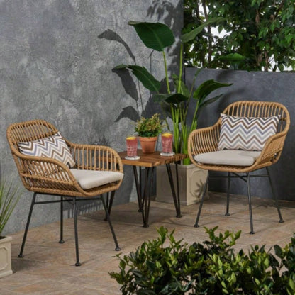 Rodney Woven Faux Rattan Chairs with Cushions Set of 2
