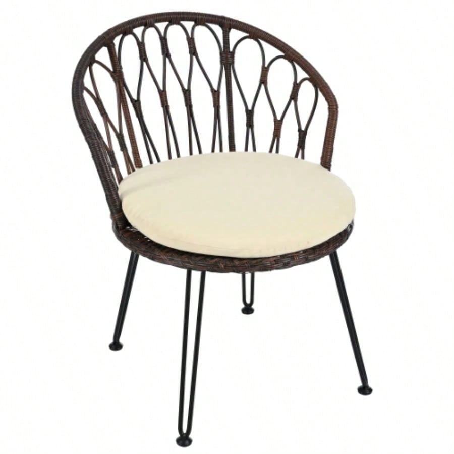 USTYLE Outdoor Leisure Set, 2 Rattan Single Chairs with A Glass Round Table, Perfectly Suited Patios, Balconies, and Courtyards