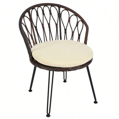 USTYLE Outdoor Leisure Set, 2 Rattan Single Chairs with A Glass Round Table, Perfectly Suited Patios, Balconies, and Courtyards